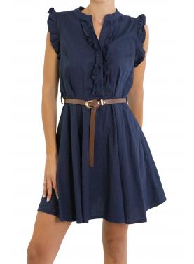 Vestito con cintura e rouge in cotone 
